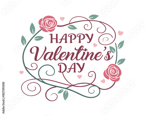Romantic Happy Valentines Day Celebration with Floral Ornament and Hearts Design Illustration