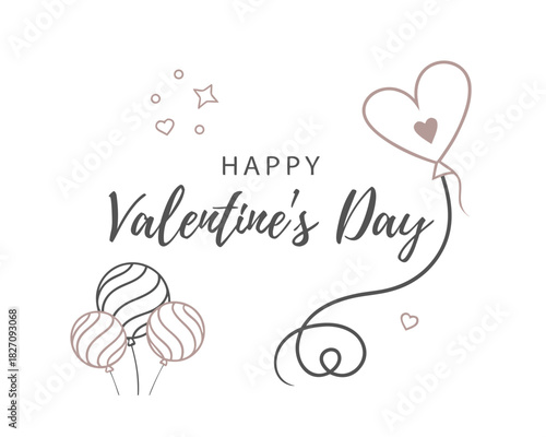 Happy Valentines Day Celebration Card with Balloons and Heart Shape Balloon Invitation and Festive Decoration