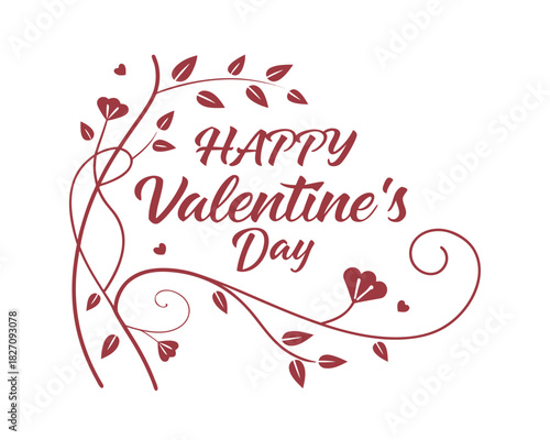 Elegant Happy Valentines Day Design with Floral Accents Perfect for Greeting Cards and Invitations