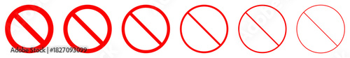 Red prohibition icon set for no-entry symbol and restriction sign styles used for warning, alert, stop, danger and safety themes. Useful for rules, caution, ban block, restriction vector illustration 