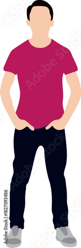 Young boy stand in style silhouette vector. illustration of a man in a red shirt. illustration of a man standing in front of his back. illustration of a man standing in front of his team