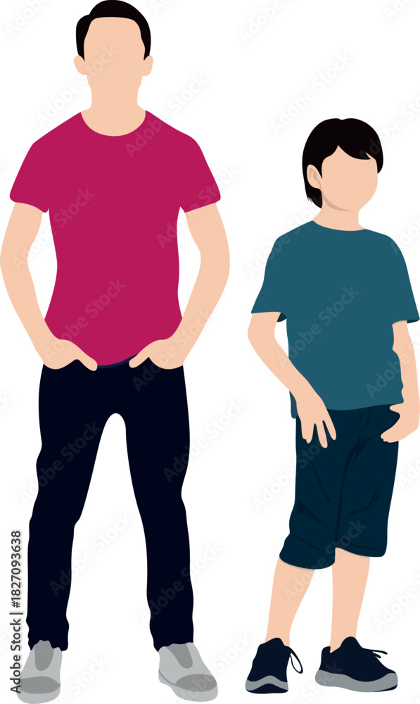 Obraz premium Young boy stand in style silhouette vector. illustration of a man in a red shirt. silhouette of a young man. silhouette of a young man