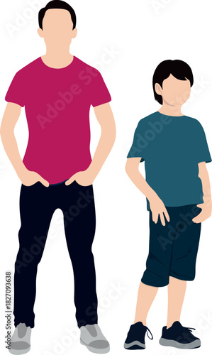 Young boy stand in style silhouette vector. illustration of a man in a red shirt. silhouette of a young man. silhouette of a young man