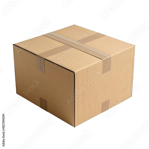 A sealed brown corrugated cardboard shipping box isolated on a black background.