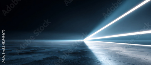 A futuristic scene with glowing lines on a dark background, creating an otherworldly atmosphere