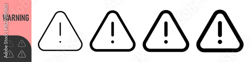 Warning triangle icon set, hazard, exclamation mark icons , ideal for alerts, hazards, system notifications, and safety UI elements. Color icon set