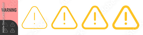 Warning triangle icon set, hazard, exclamation mark icons , ideal for alerts, hazards, system notifications, and safety UI elements. Color icon set