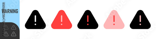 Warning triangle icon set, hazard, exclamation mark icons , ideal for alerts, hazards, system notifications, and safety UI elements. Color icon set