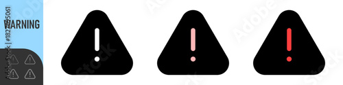 Warning triangle icon set, hazard, exclamation mark icons , ideal for alerts, hazards, system notifications, and safety UI elements. Color icon set