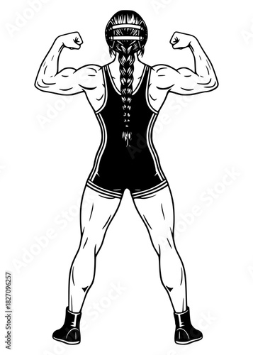 muscular Female bodybuilder . wrestler female . Feminine strength,