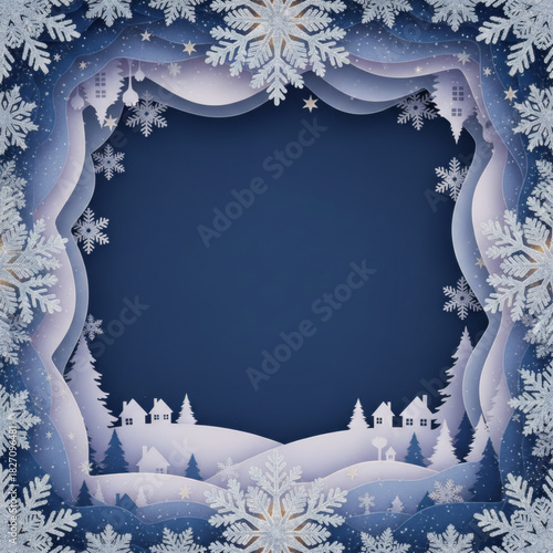 Wallpaper Mural Winter greeting card in blue with snowflake frame Torontodigital.ca