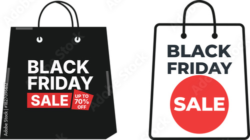 Black Friday shopping bag with bold sale typography, on a white background
