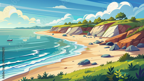 Very beautiful coastal scene showcasing a serene sandy shoreline in Westerly, with gentle ocean waves, soft natural light, and a peaceful New England beach atmosphere perfect for summer-themed artwork