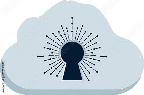 Cloud computing security solution with keyhole symbolizing access and data protection for digital infrastructure promoting privacy and confidentiality in modern technology systems