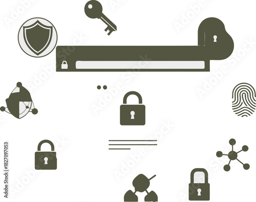 Data protection concept with key lock and fingerprint for digital security and privacy featuring secure network communication and confidential information transfer online