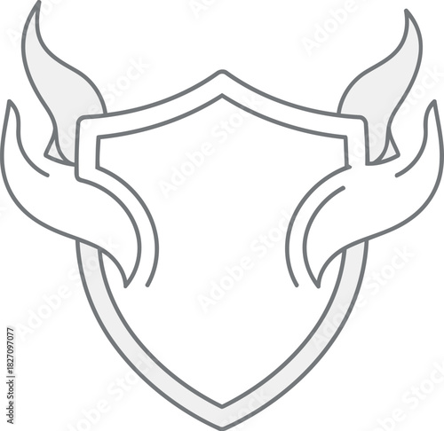 Elegant Coat of Arms Shield Design with Stylized Flames for Branding and Heraldry Projects Detailed in Subtle Gray Tones Perfect for Design Applications