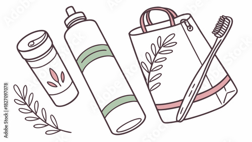 Zero waste lifestyle essentials deodorant, shampoo, tote bag, and bamboo toothbrush for sustainable living