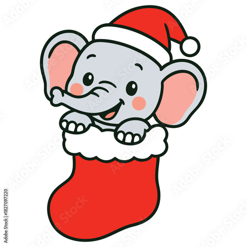 Cute christmas elephant in stocking