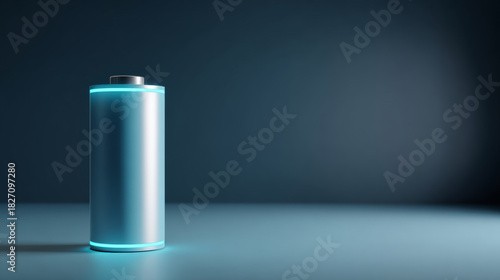 A cylindrical container with a blue glow emanating from its base and top, set against a dark background