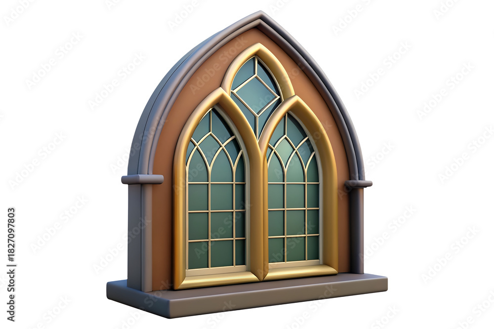 Obraz premium Elegant 3D Gothic Window Icon for Architecture and Medieval Design on Transparent Background PNG