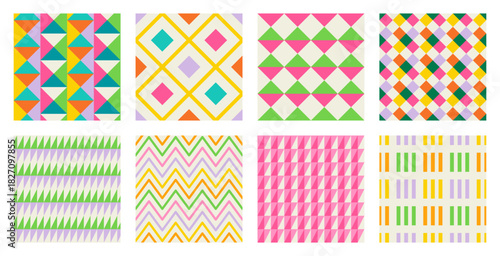 Set of Essential geometric printable seamless pattern with abstract Minimal elegant line form stroke shapes in vibrant colors. Modern simple background in minimalist mid century style vector wall art