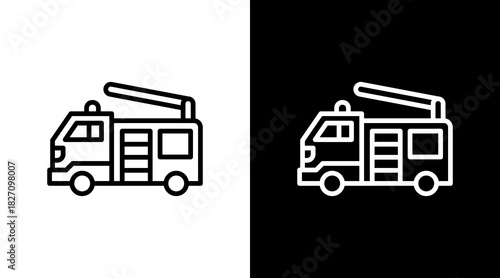 Fire Truck  White Icon Set Design
