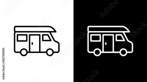 Camper Van  White Icon Set Design