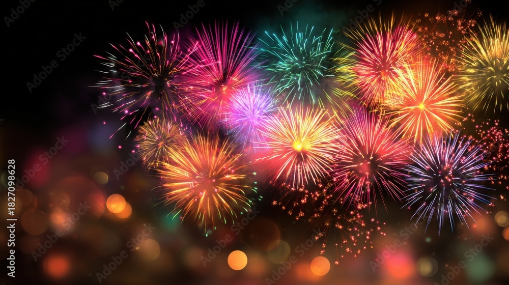 Fototapeta premium Colorful Fireworks Display Illuminating the Night Sky with Celebration and Festivity for Holiday Events