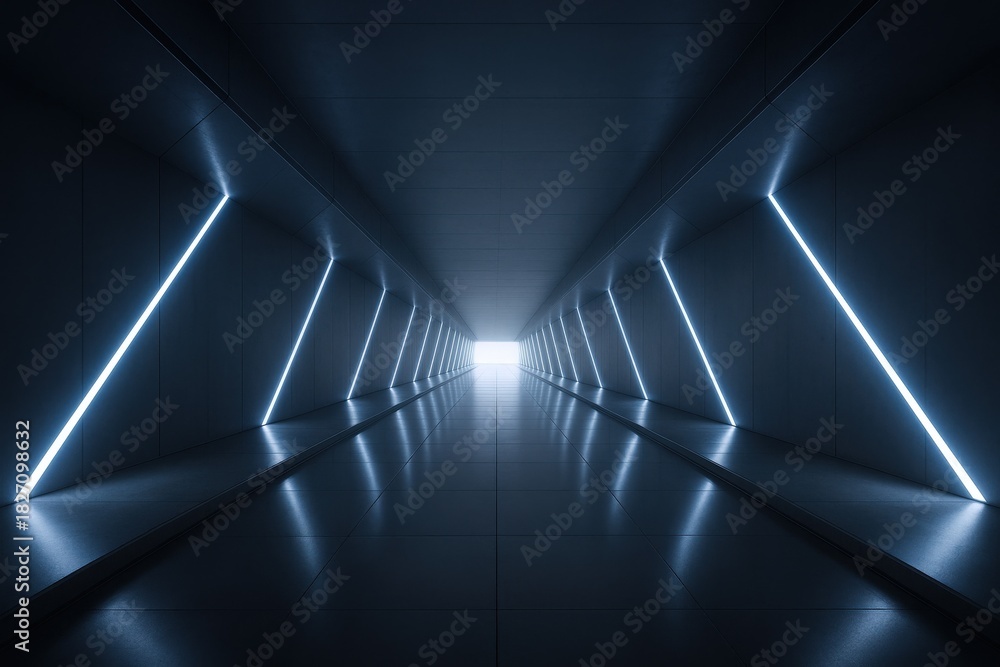 Fototapeta premium Futuristic Blue Lit Corridor with a Sense of Motion and Depth for Technology Concepts