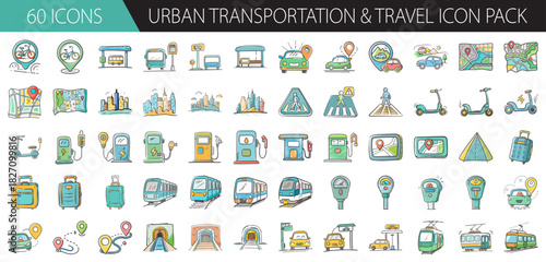 Urban transport and travel icon pack: detailed flat vector illustrations for modern city journeys