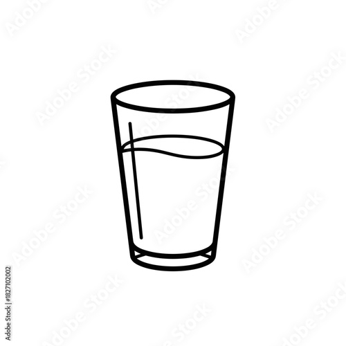 Outline of a glass filled with water on a white background  