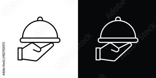Hand holding tray icons vector.Editable stroke.linear style sign for use web design