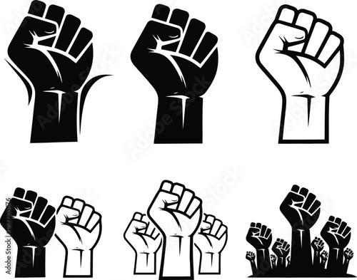 Fist symbol collection for protest and power concepts