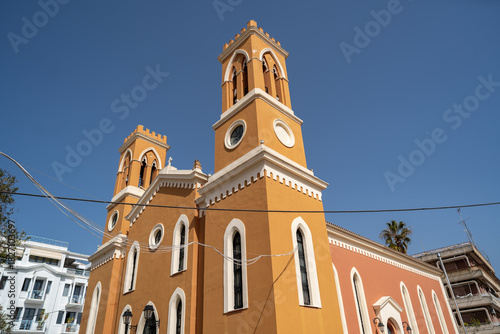Agia Kyriaki Church in Pyrgos, Greece, captured on a clear sunny day