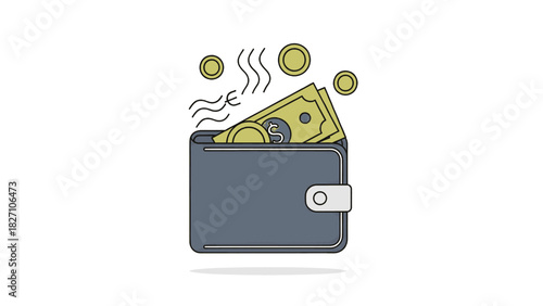 Wallet Full of Cash and Coins, Money Growing Concept, Financial Success Icon, entrepreneur