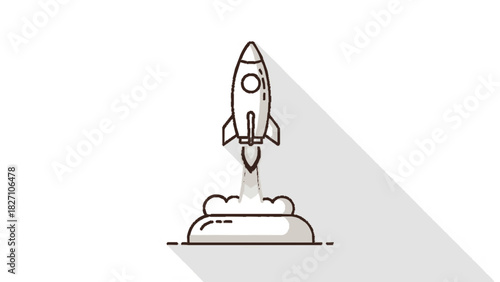 Rocket Launching From Pad, Startup Takeoff, Space Travel Concept, Flat Design Icon, entrepreneur