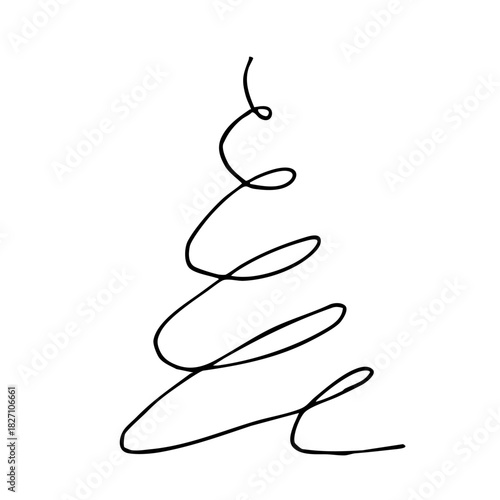 Minimalist christmas tree design for holiday decoration and greeting cards. Chaotic Christmas tree. Black and white graphics. New Year illustartion. For postcard, banner, textile, packaging