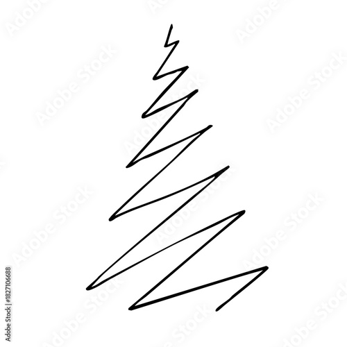 Minimalist christmas tree design for festive holiday decorations and greeting cards. New Year illustartion. Christmas tree icon. Black and white graphics. For postcard, banner, textile, packaging