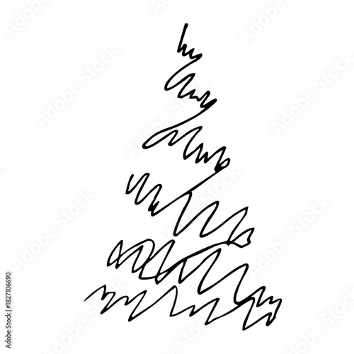 Minimalist christmas tree design for elegant holiday decorations and greeting cards. New Year illustartion. Black and white graphics. For postcard, banner, textile, packaging. Chaotic Christmas tree