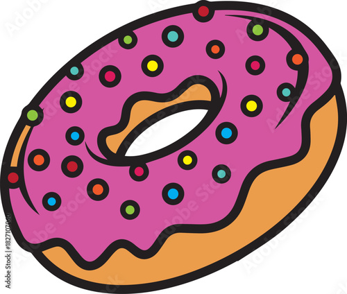 Pink frosted donut with colorful sprinkles and orange base doughnut frosting