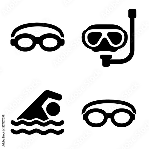 Swimming and diving icon collection with goggles and snorkel equipment