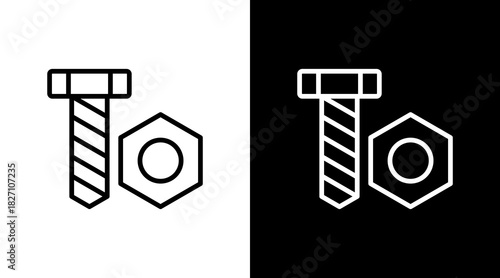 Bolt And Nut  White Icon Set Design