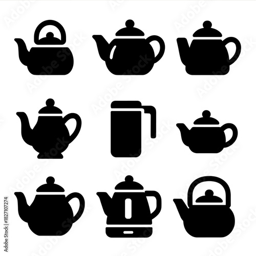 Silhouette collection of tea kettles and french press icons
