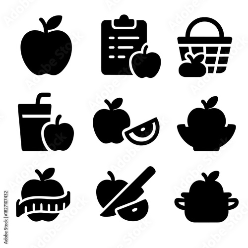 Apple icons collection featuring healthy eating and lifestyle elements