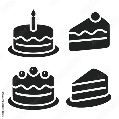Minimalist cake icons: simple black and white dessert designs