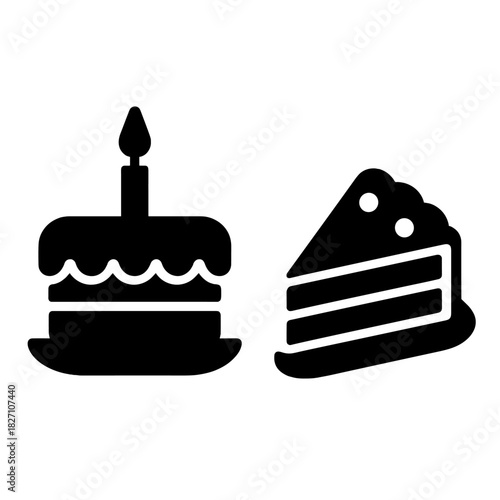 Minimalist cake and slice icons on gradient background