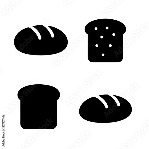 Silhouette icons of bread loaves and slices on dark background