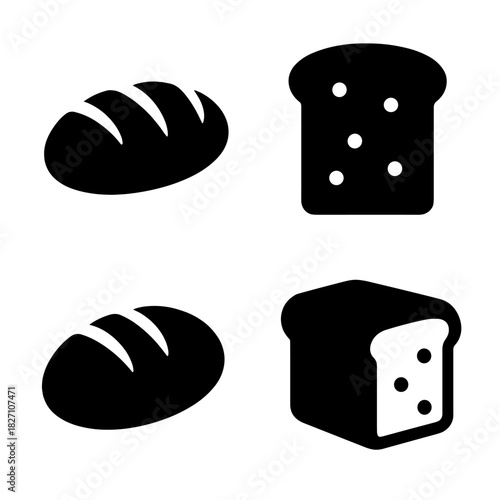 Variety of bread icons on dark background for bakery and culinary design