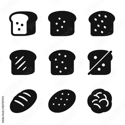 Minimalistic bread icons set on gradient background for food apps and designs