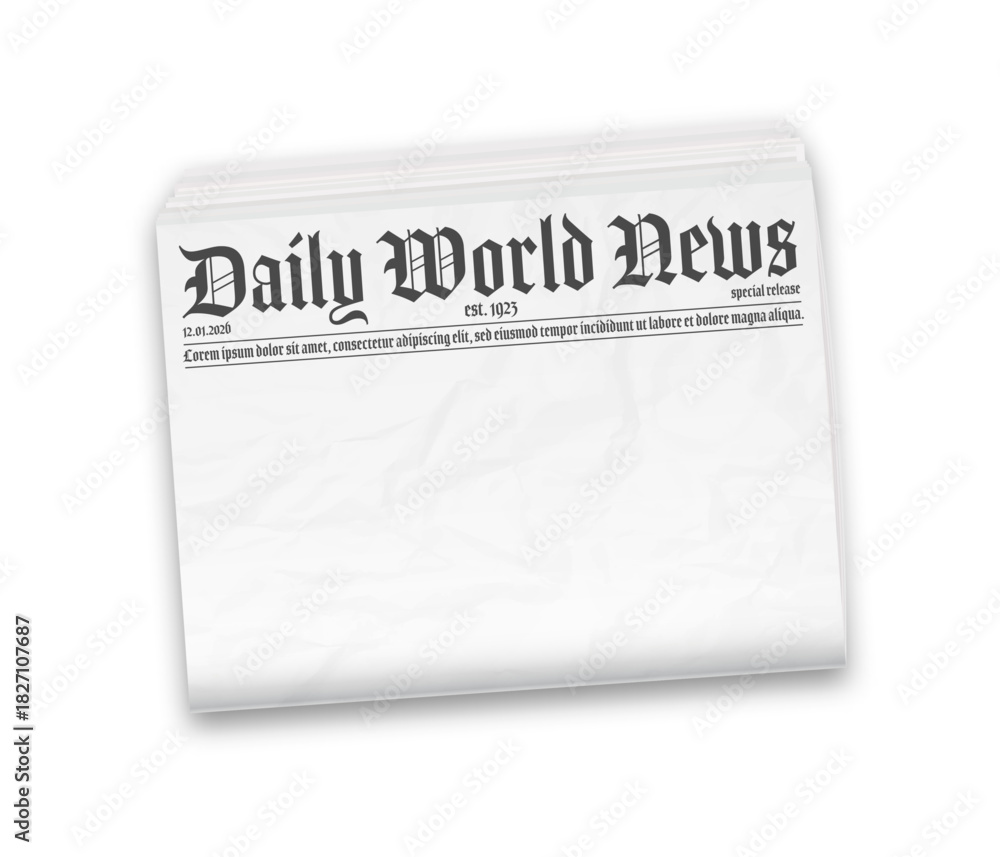 Naklejka premium Realistic vector illustration of black and white newspaper layout. Isolated on white background